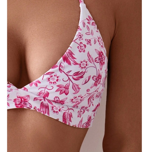 Boho Floral Print Criss Cross Lace up Bikini Swimsuit - Picture 3 of 5